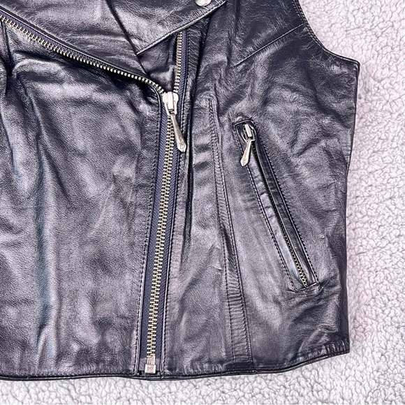 VTG HarleyDavidson "An American Legend" Women's Small Black Leather Vest CA03402 - Picture 8 of 14